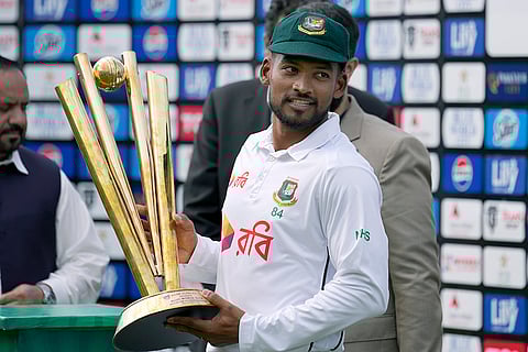 Pakistan vs Bangladesh 2nd Test Day 5: Bangladesh's Najmul Hossain Shanto holds trophy after winning the test series